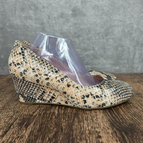 Vionic Antonia Natural Snake Mid Wedge Pumps 11 Black Cream Leather Orthaheel - Picture 6 of 13